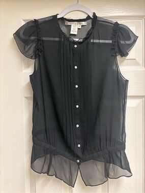 Max Studio Black Sheer Ruffle-Sleeve Button Blouse 👚
